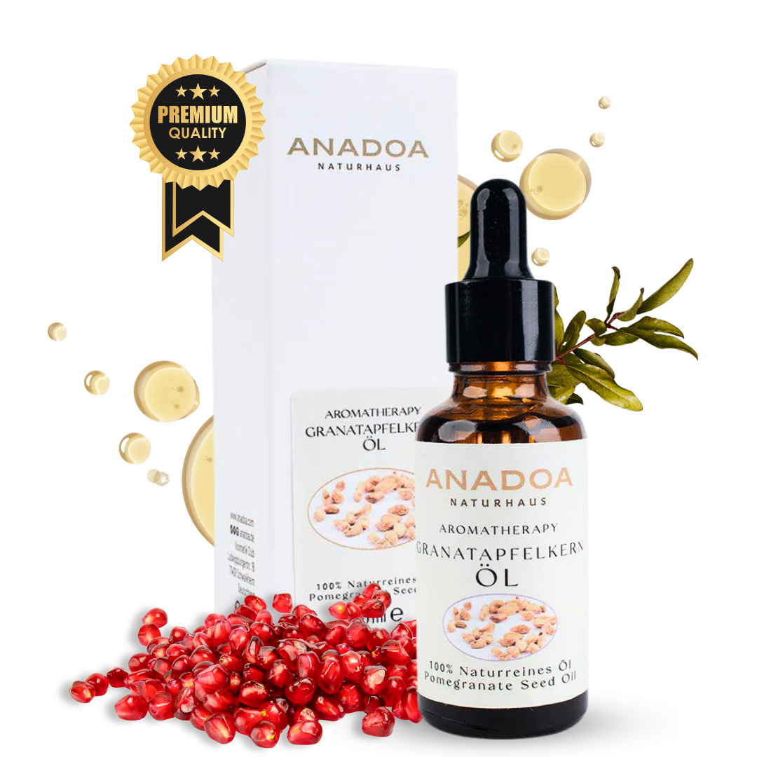Anadoa Granatapfelkernöl Enthält die seltene Punicinsäure (Omega-5), ein extrem starkes Antioxidans für reife Haut.